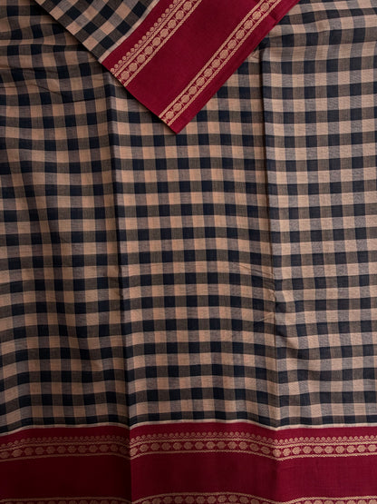 Kanchi cotton saree with kattam weaves multicolor