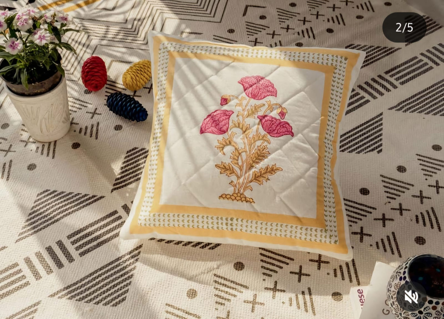 Block printed Quilted Cushion covers