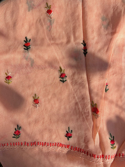 Peach Georgette kantha embroidered set