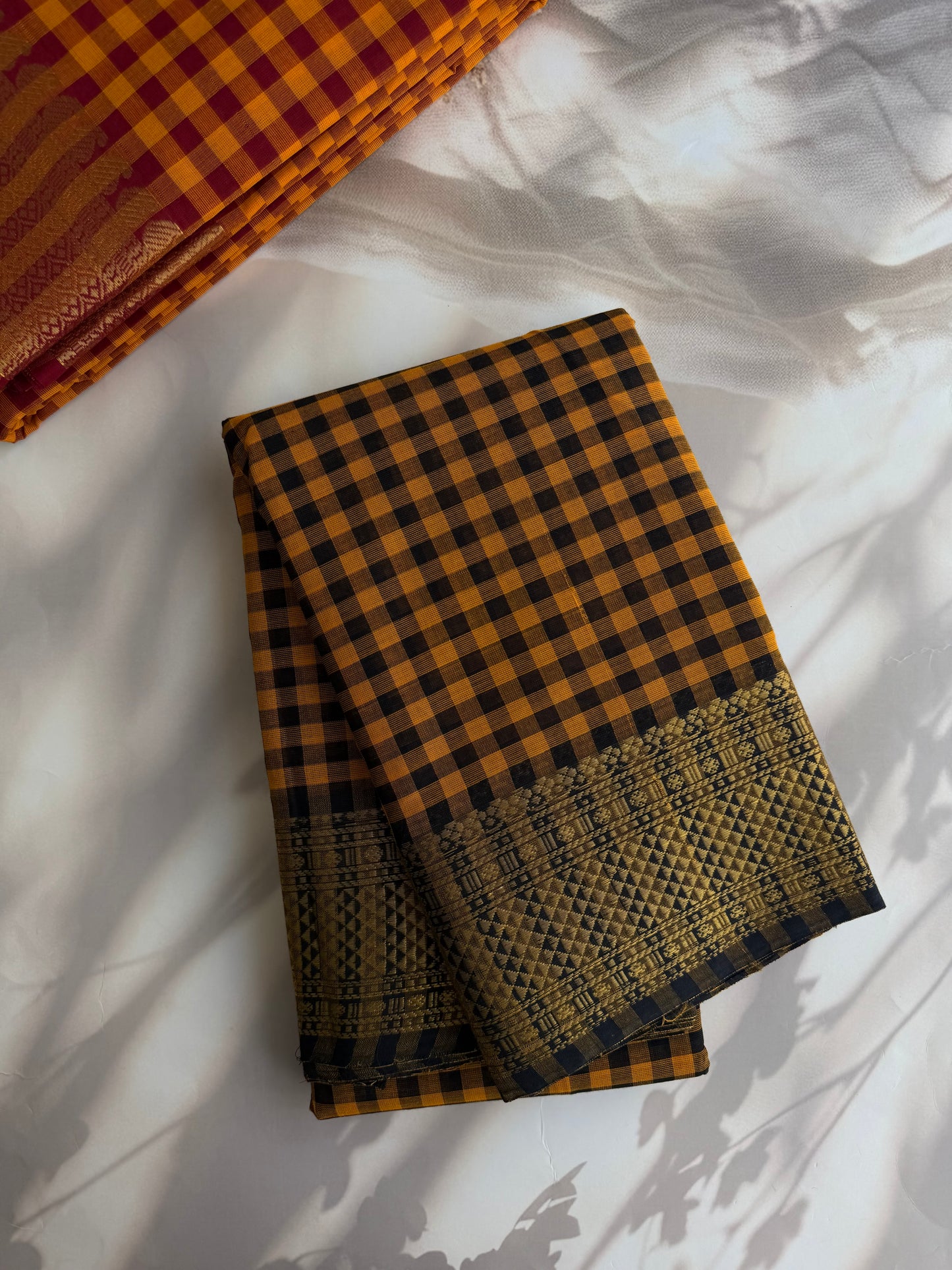 Kanchi cotton saree in kattam pattern - multicolor