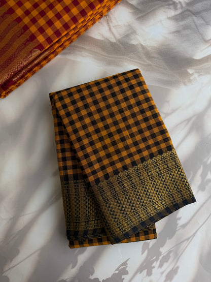 Kanchi cotton saree in kattam pattern - multicolor