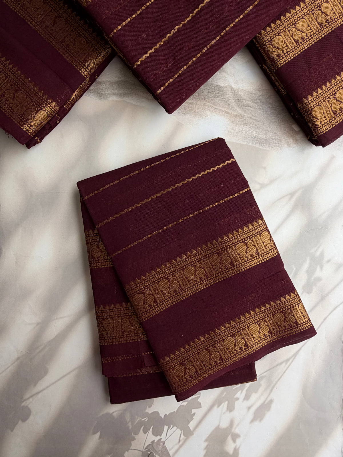 Kanchi cotton saree in Velthari pattern zari weaves brown