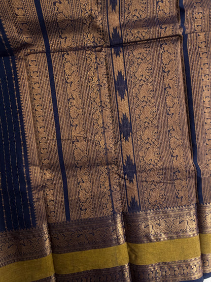 Kanchi cotton saree with Vairaoosi weaves Dark blue