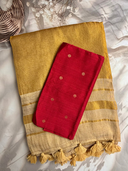 Gold mul tissue saree