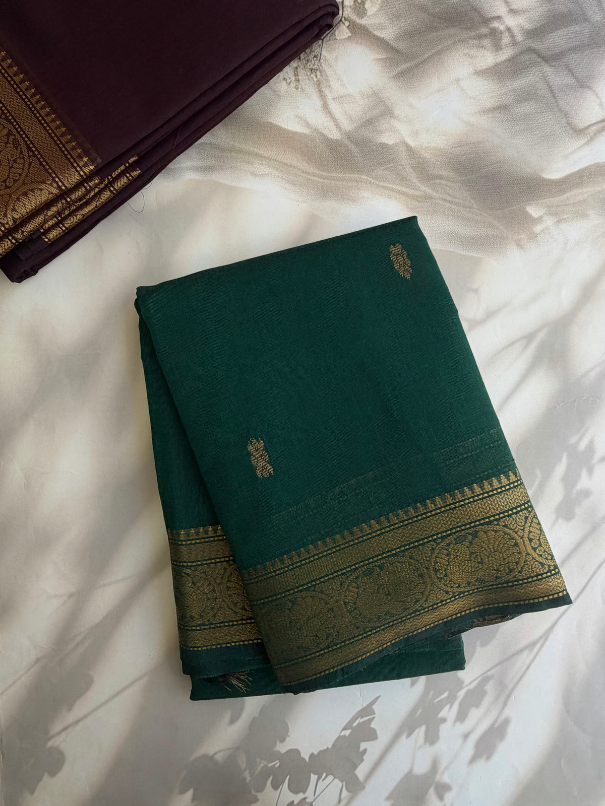 Kanchi cotton saree with butta weaves green