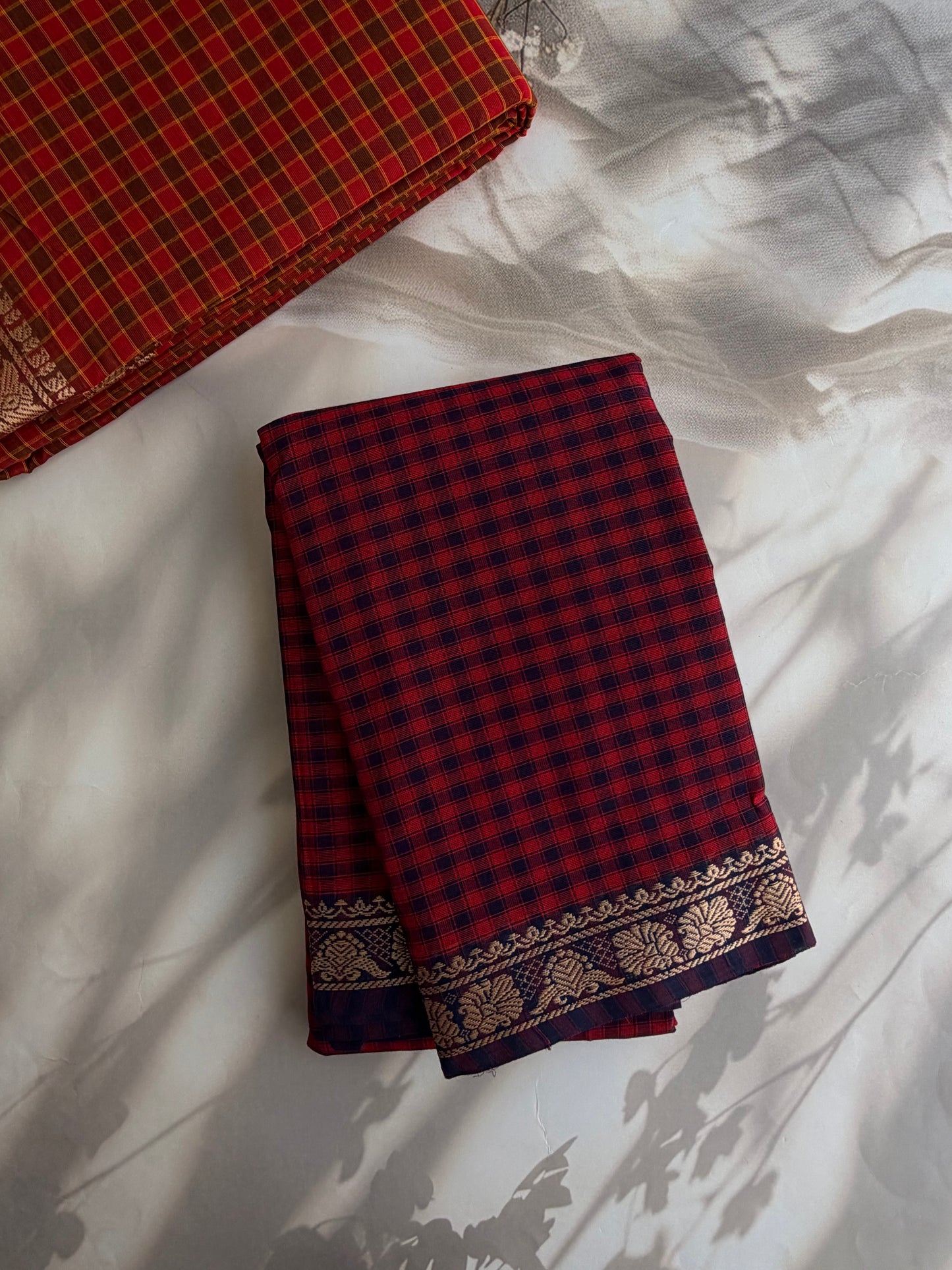 Kanchi cotton saree in kattam pattern - multicolor