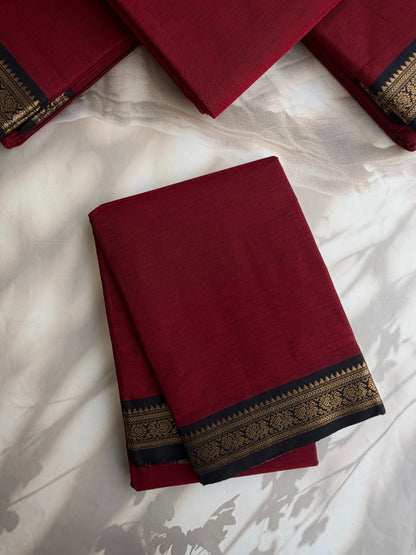 Kanchi cotton saree - maroon with black border