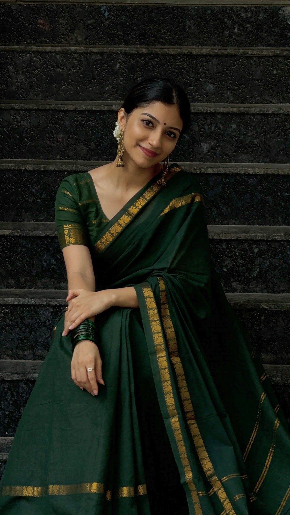 Sungudi Cotton saree Green with velthari blouse