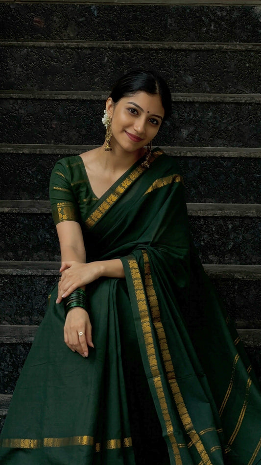 Sungudi Cotton saree Green with velthari blouse