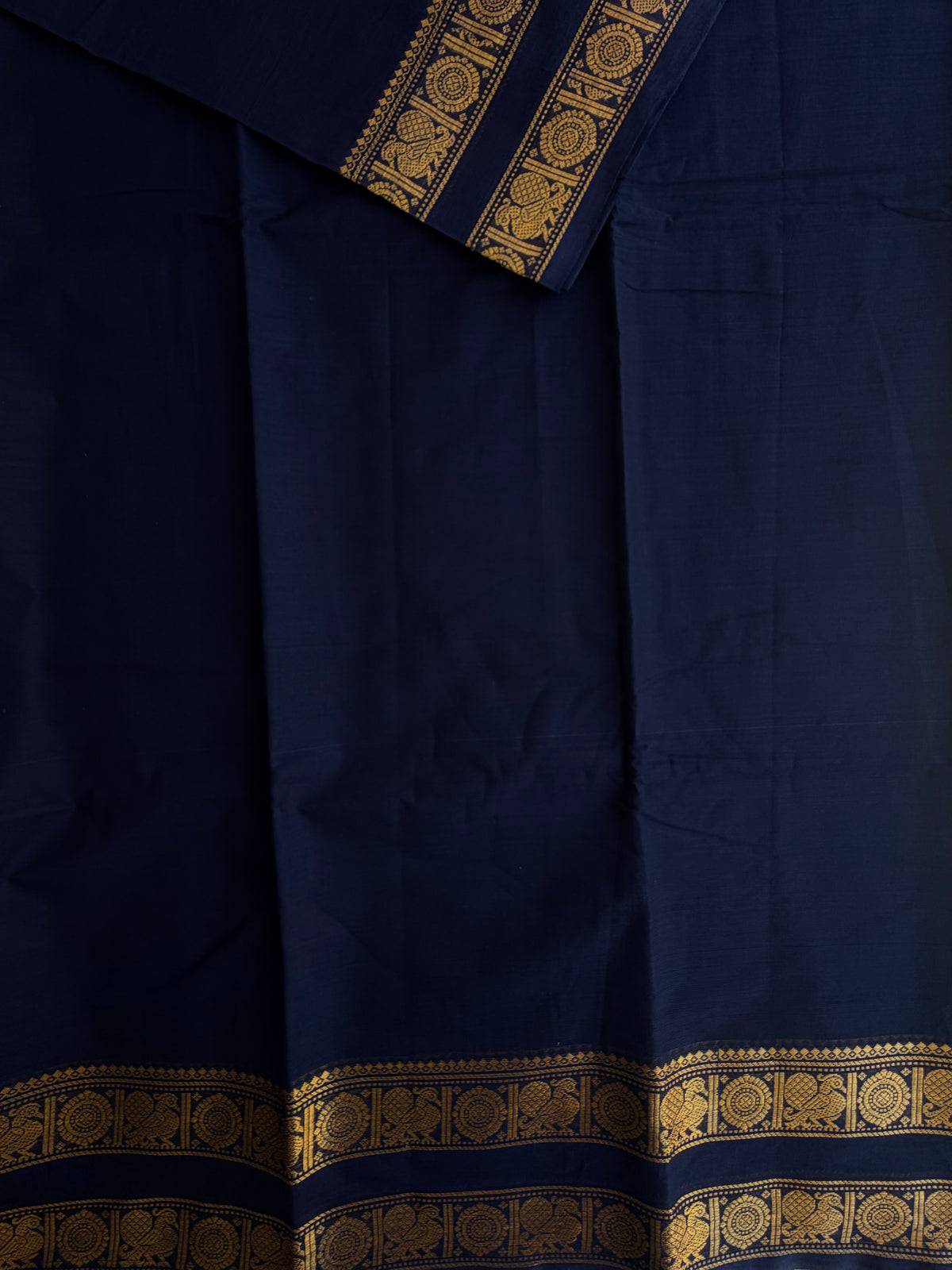Kanchi cotton saree with zari weaves - dark blue