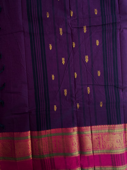 Kanchi cotton saree with butta weaves - purple