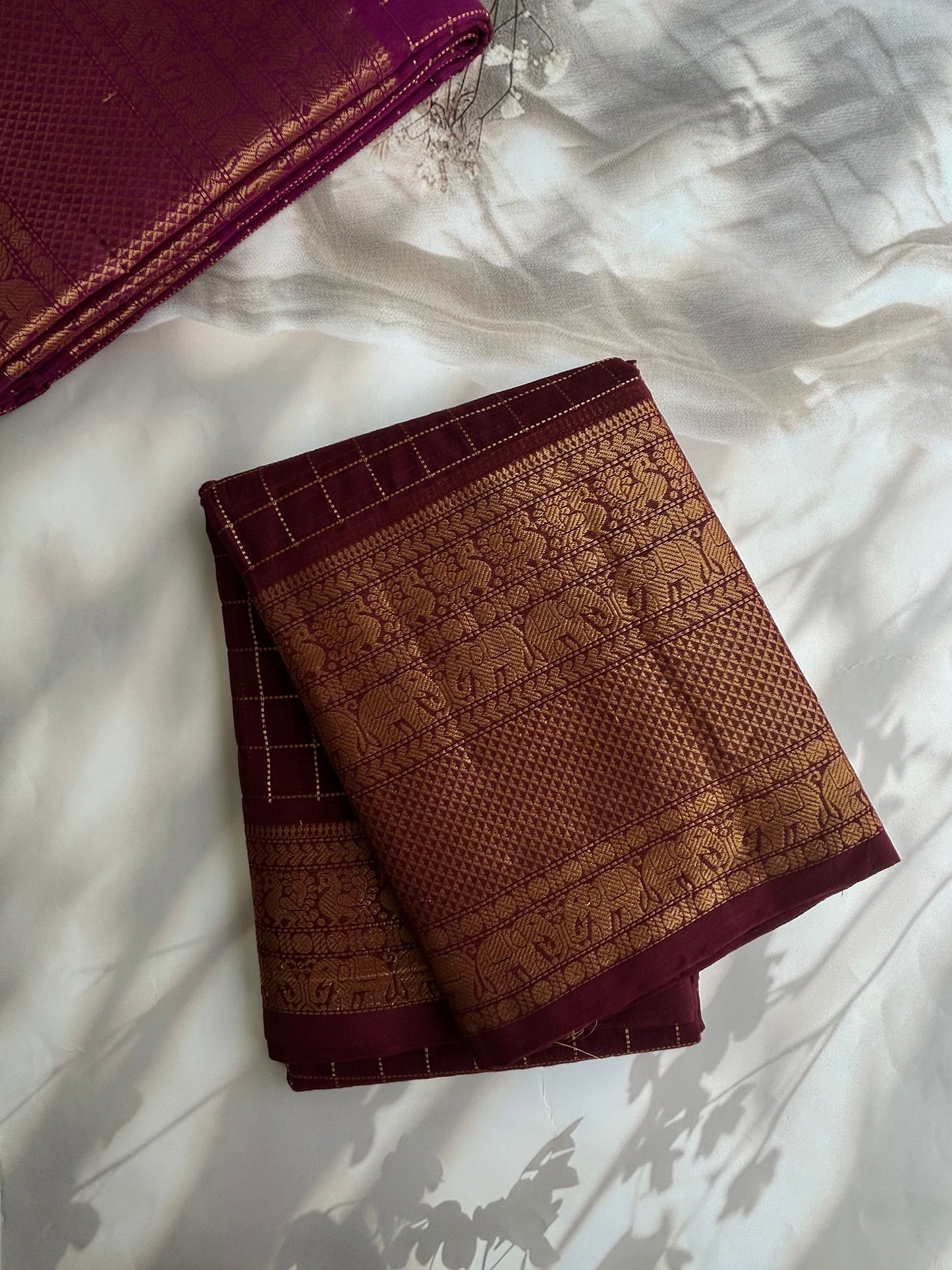 Kanchi cotton saree with kattam zari weaves & grand pallu - brown