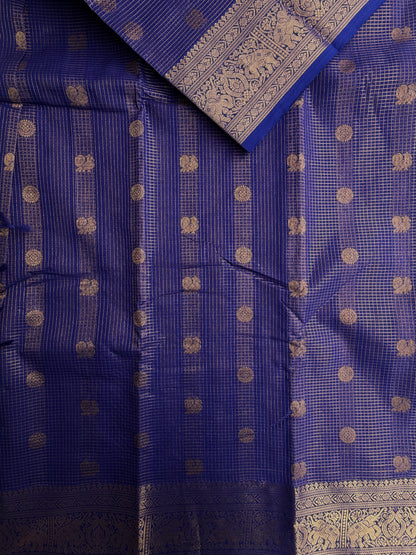 Kanchi cotton saree in mini kattam & butta weaves & grand pallu
