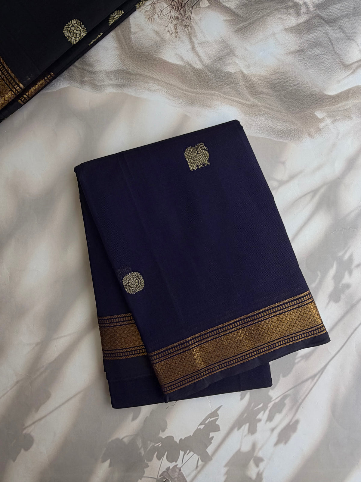 Kanchi cotton with zari weaves on body and pallu navy blue