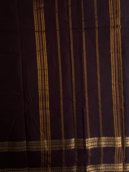 Brown Kanchi cotton saree with zari border