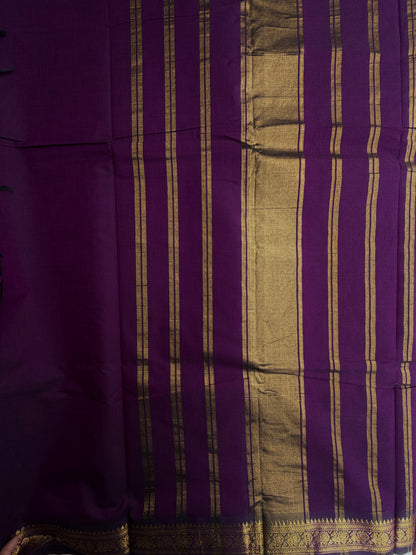 Kanchi cotton saree with minimal zari border weaves purple