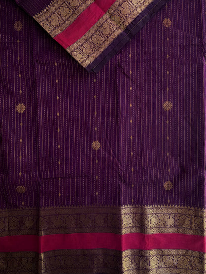 Kanchi cotton saree with Vairaoosi & butta weaves & grand pallu purple