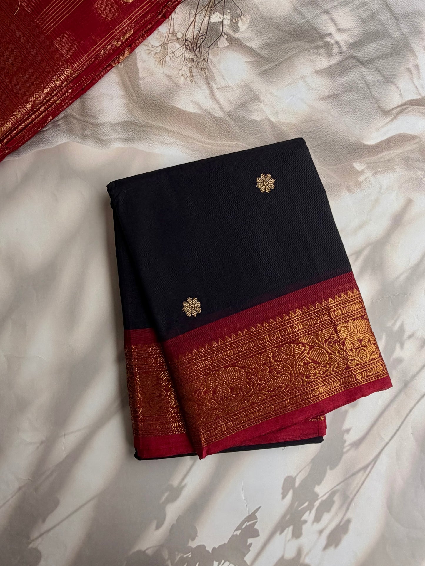 Kanchi cotton saree with butta weaves & grand pallu - black