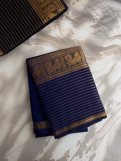 Kanchi cotton saree with zari lines border - blue