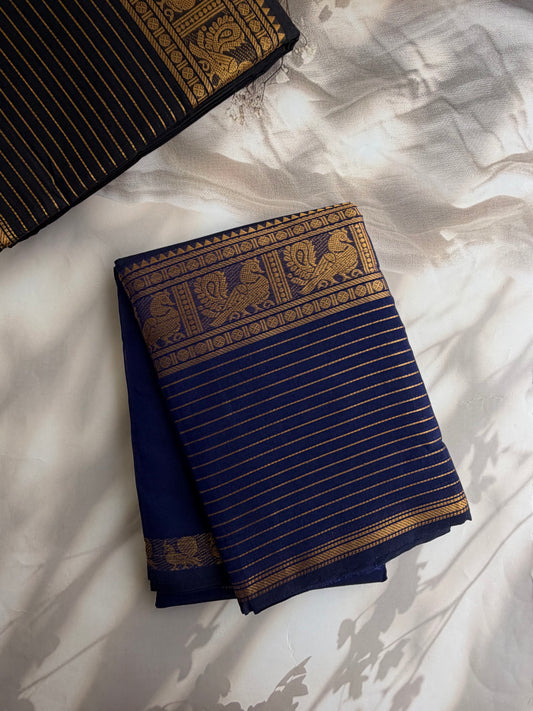 Kanchi cotton saree with zari lines border - blue