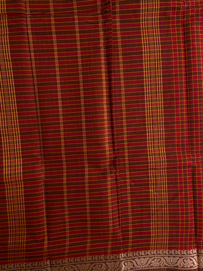 Kanchi cotton saree in kattam pattern - multicolor