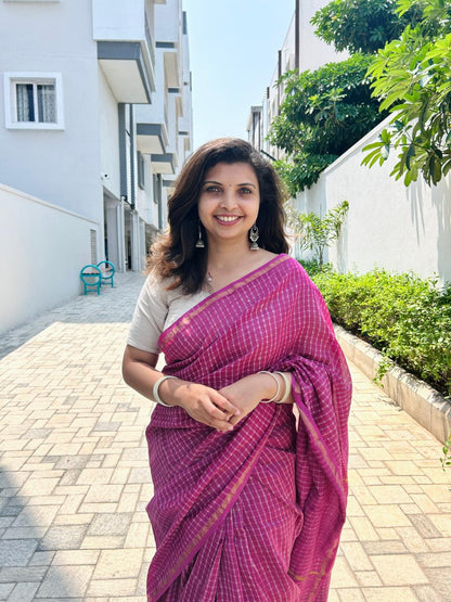 Chanderi silk cotton saree in block prints