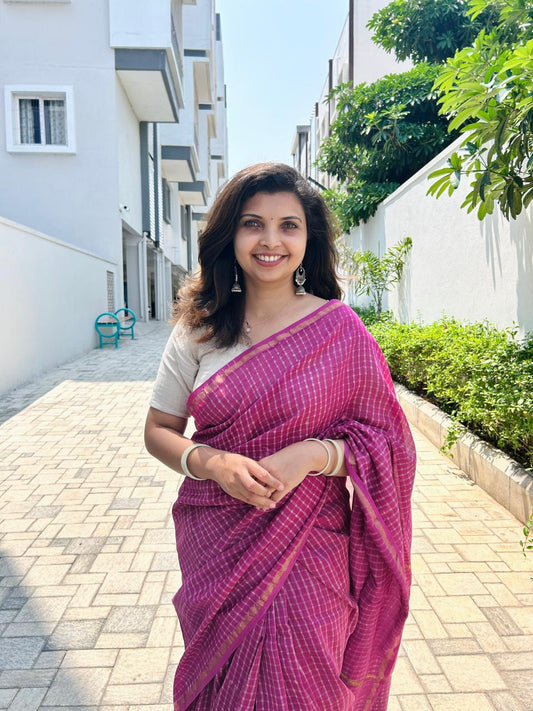 Chanderi silk cotton saree in block prints