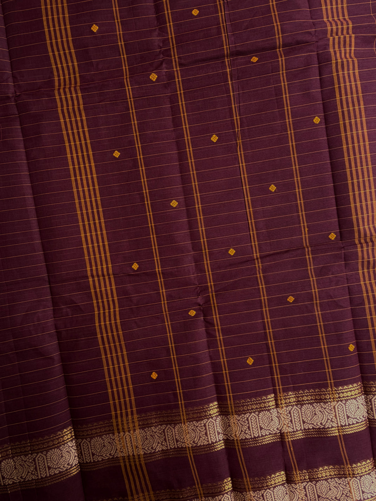 Kanchi cotton saree in kattam pattern with butta weaves
