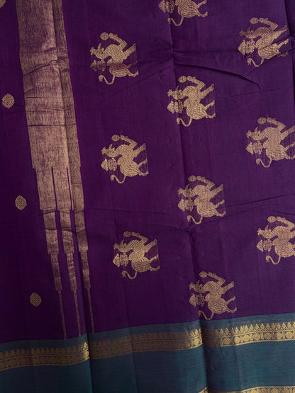 Kanchi cotton saree with butta weaves & zari pallu
