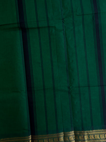 Kanchi cotton saree with minimal zari border green