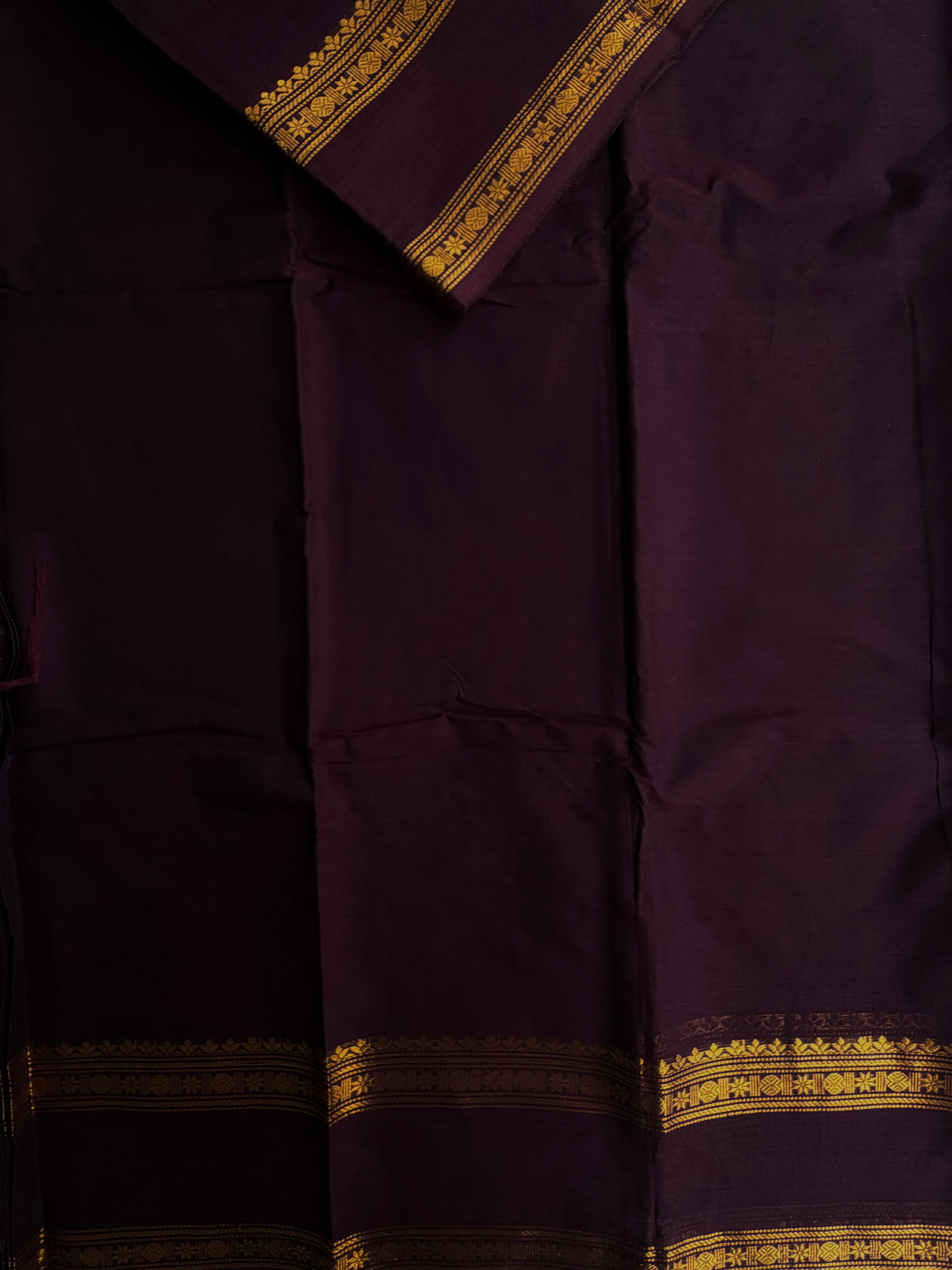 Brown Kanchi cotton saree with zari border