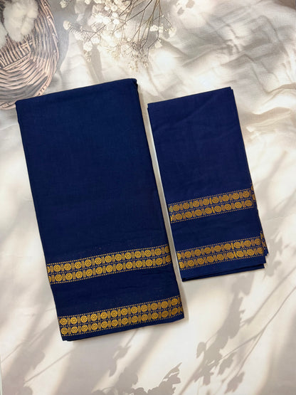 Sungudi saree with minimal zari border Blue