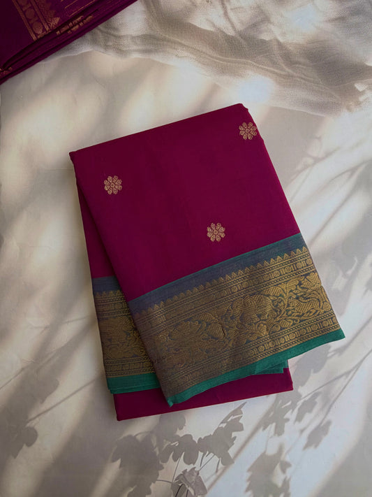 Kanchi cotton saree with butta weaves & zari pallu pink