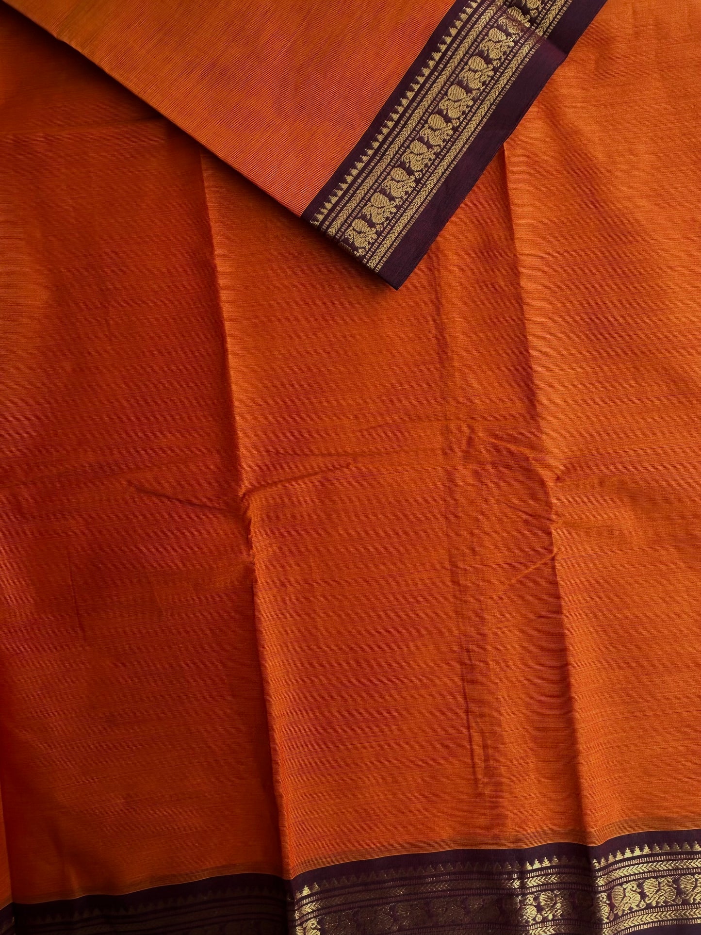 Kanchi cotton saree with minimal zari border