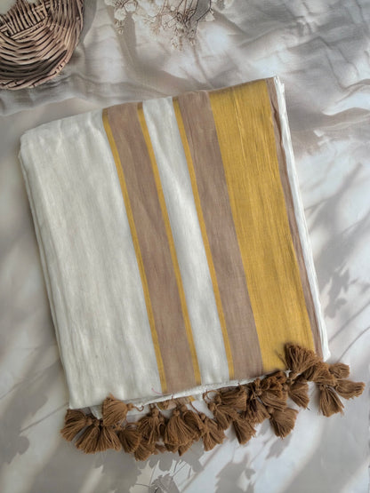 Off white Mul mul saree with zari borders