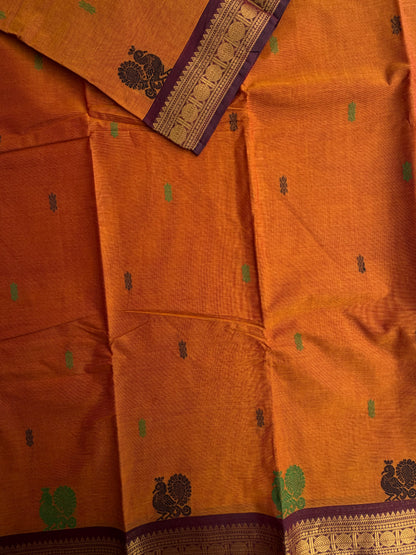 Kanchi cotton saree with butta weaves