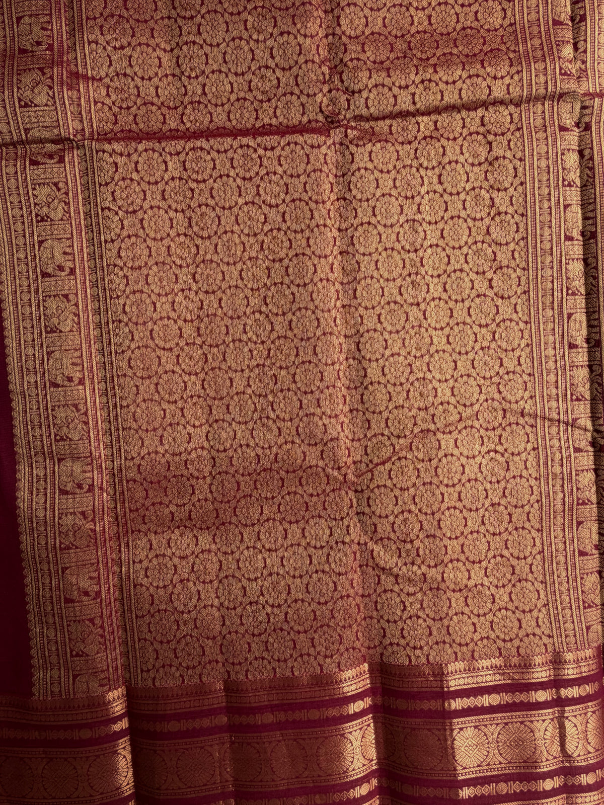 Kanchi cotton saree with kattam weaves & grand pallu maroon