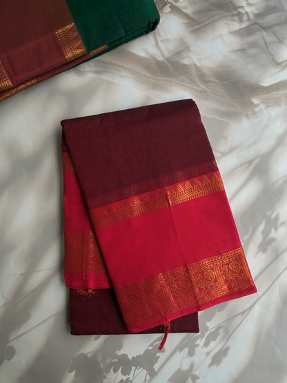 Kanchi cotton saree with contrast zari border