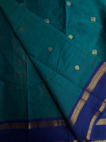 Kanchi cotton saree with butta weaves & zari pallu