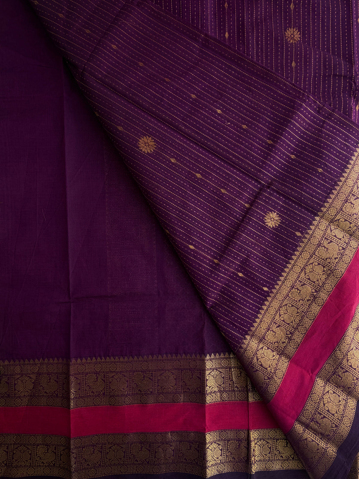 Kanchi cotton saree with Vairaoosi & butta weaves & grand pallu purple
