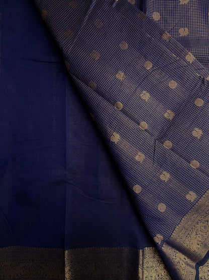 Kanchi cotton saree in mini kattam & butta weaves & grand pallu blue
