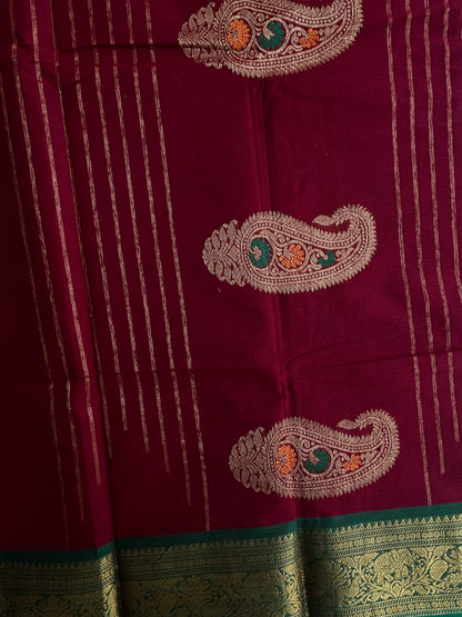 Kanchi cotton saree with butta weaves and grand pallu