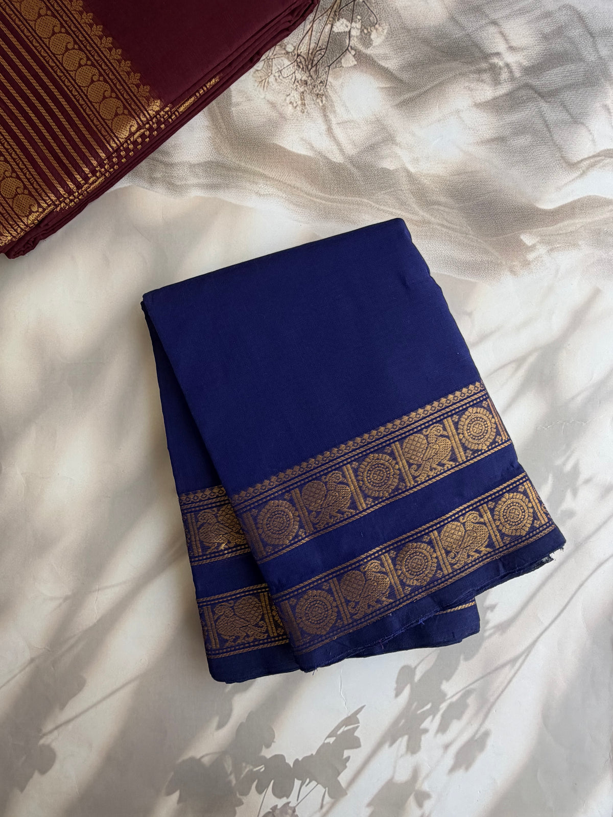 Blue Kanchi cotton saree with zari border