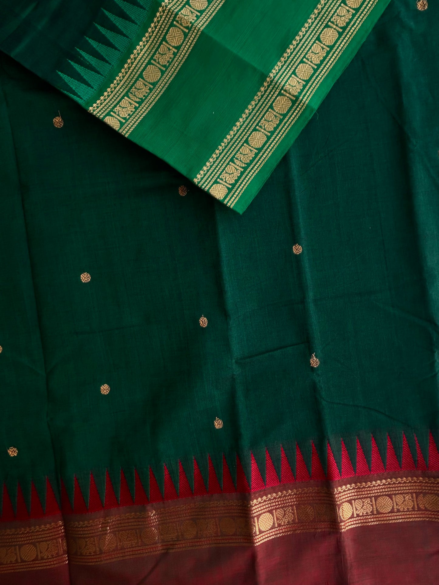 Kanchi cotton saree with butta weaves green
