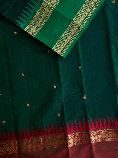 Kanchi cotton saree with butta weaves green