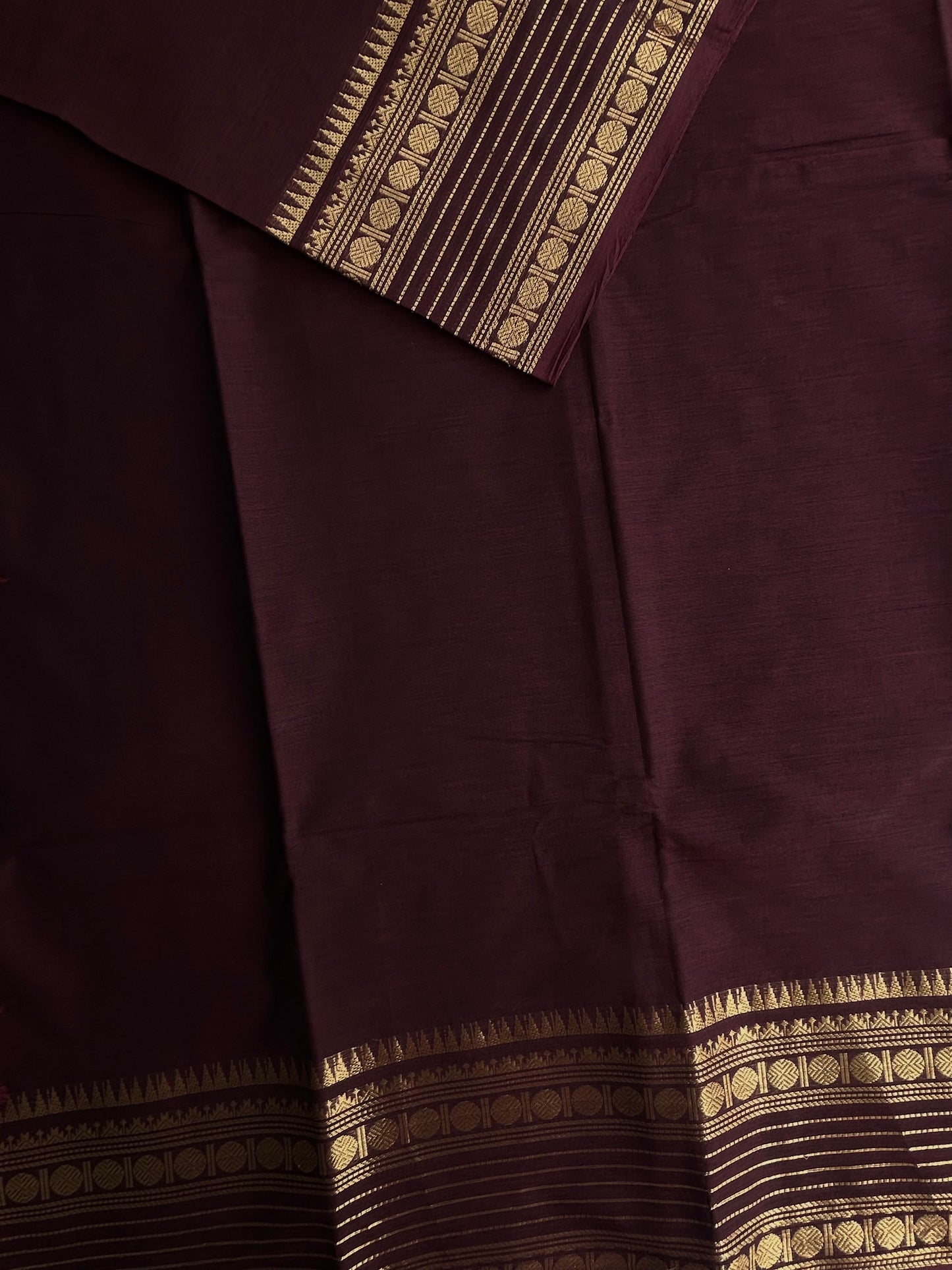 Kanchi cotton saree with zari weaves brown