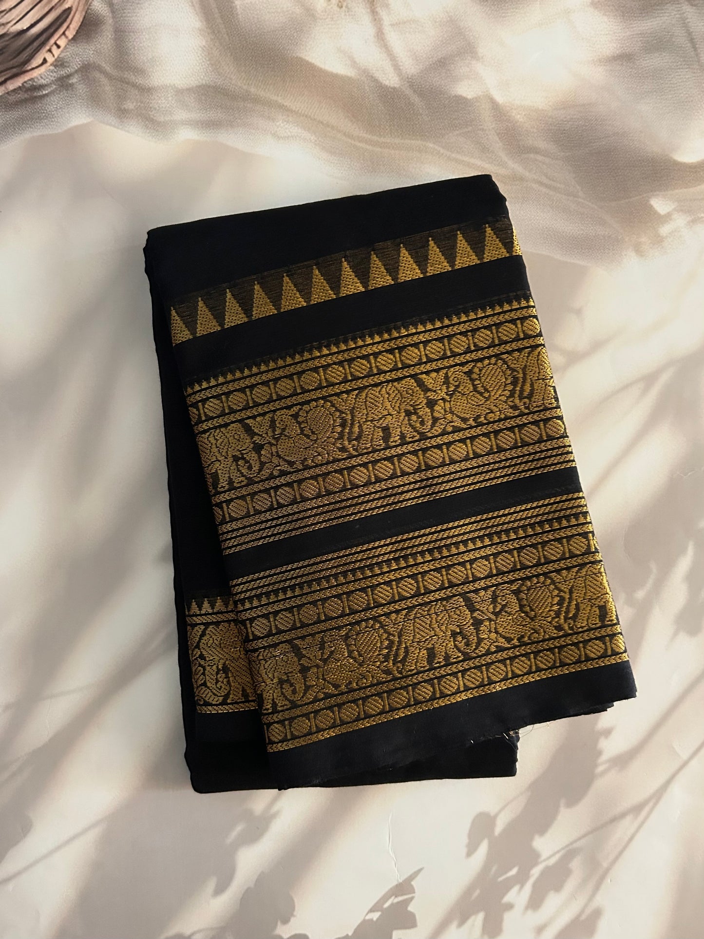 Kanchi cotton saree with rettapett border- black