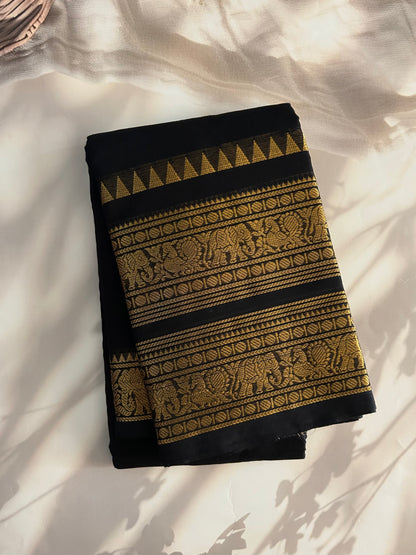 Kanchi cotton saree with rettapett border- black
