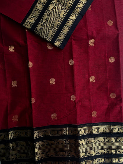 Kanchi cotton saree with butta weaves and grand pallu