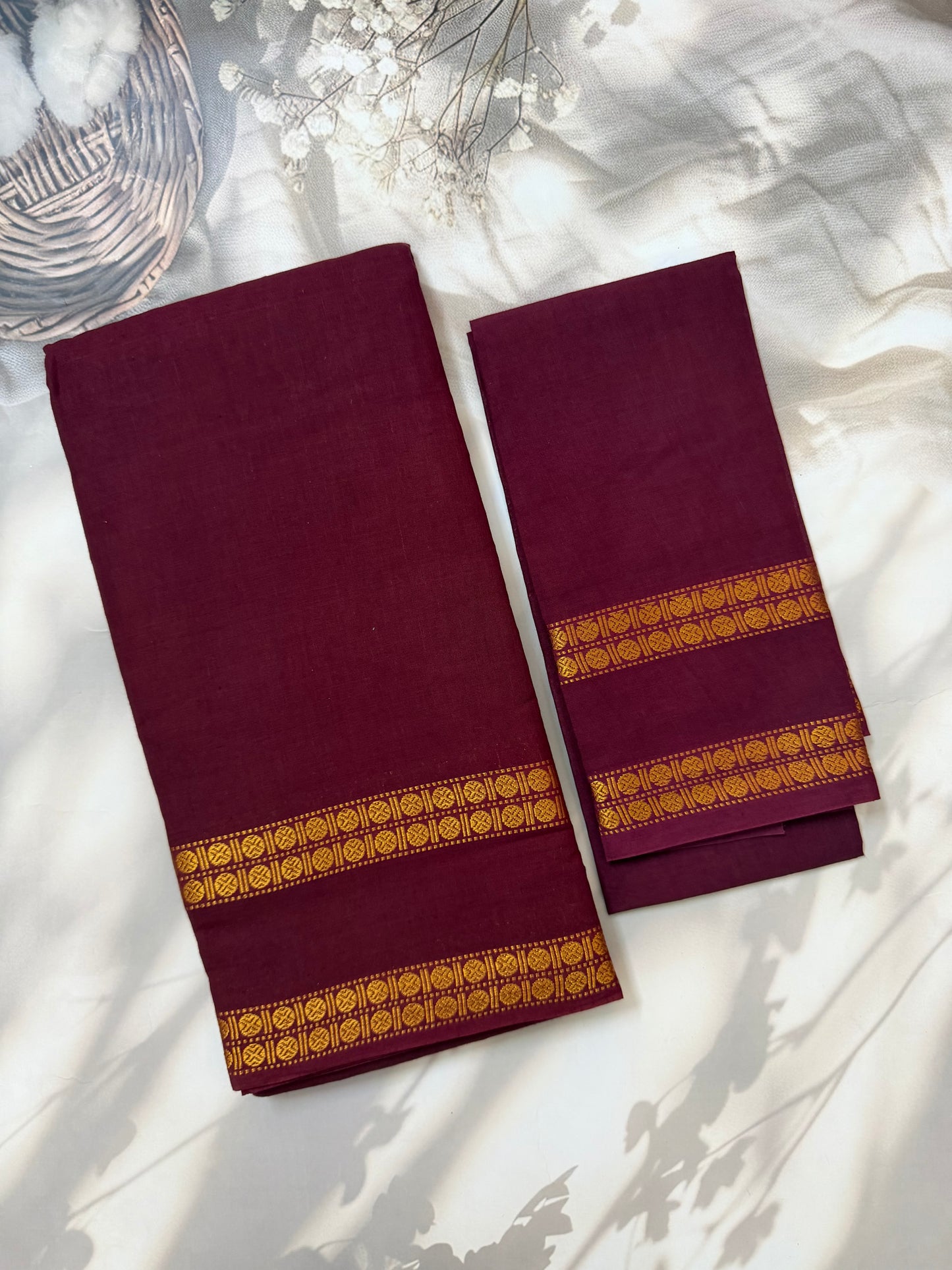 Sungudi saree with minimal zari border maroon